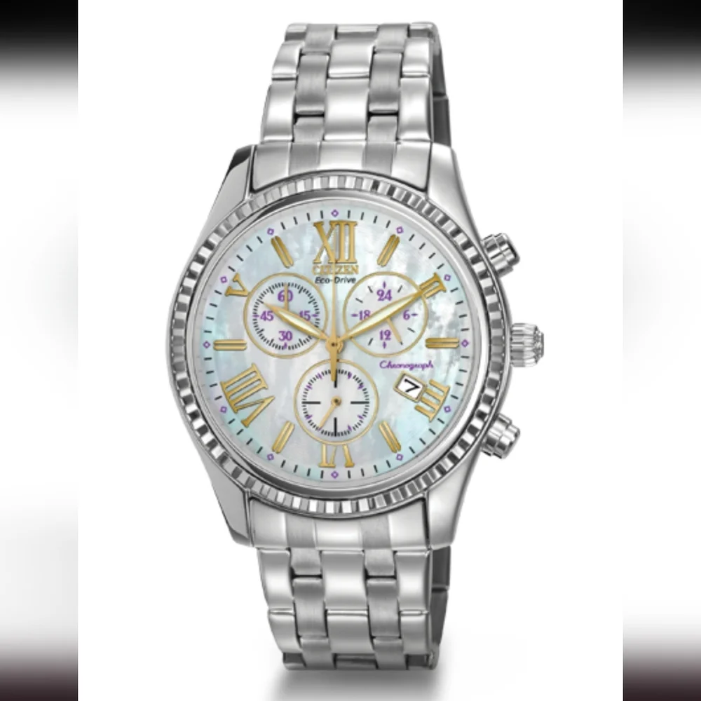 Citizen ECO-DRIVE Silver Chronograph Watch with PURPLE ACCENTS